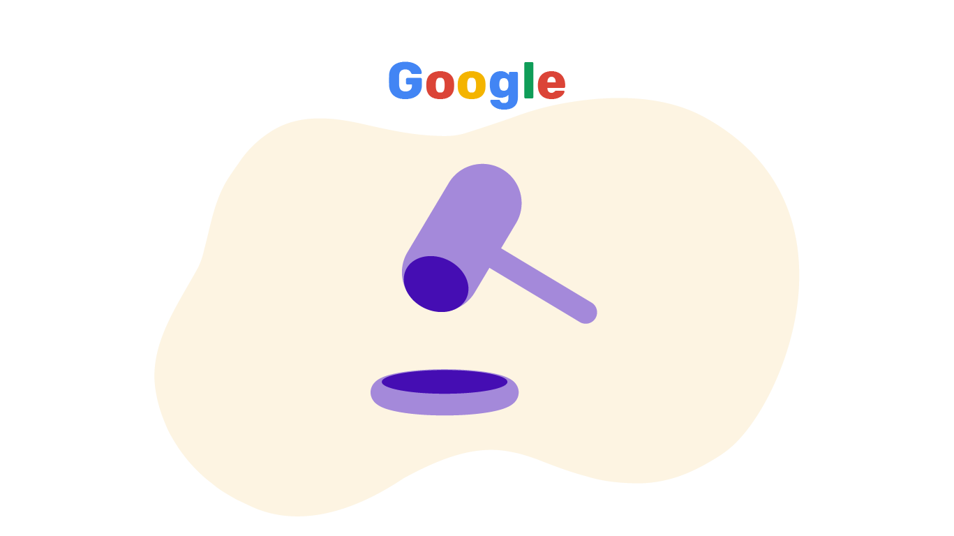 Ein Richterhammer unter dem Google-Symbol