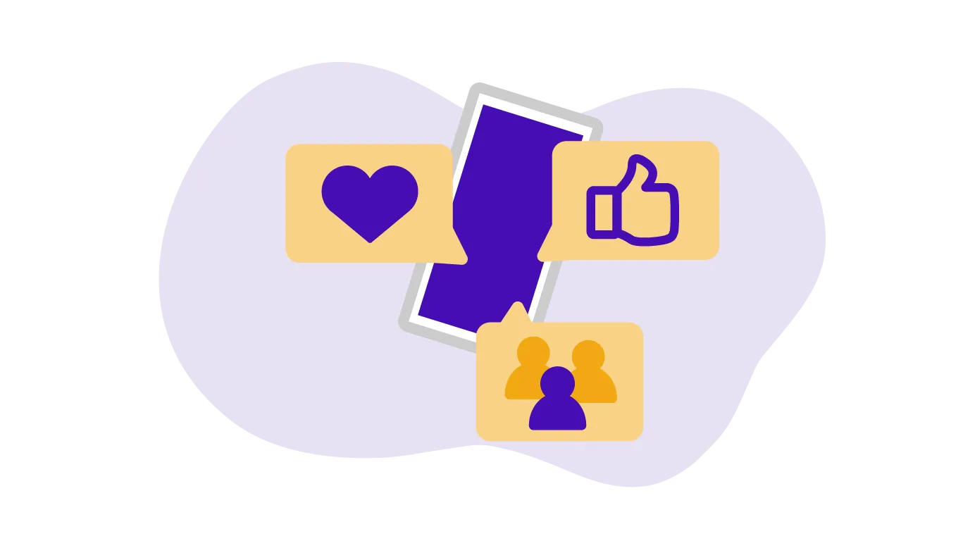 Zu sehen ist wie aus einem grafischen Smartphone Likes, Herzchen und Freunde fliegen