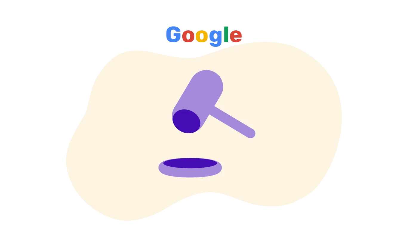 Ein Richterhammer unter dem Google-Symbol