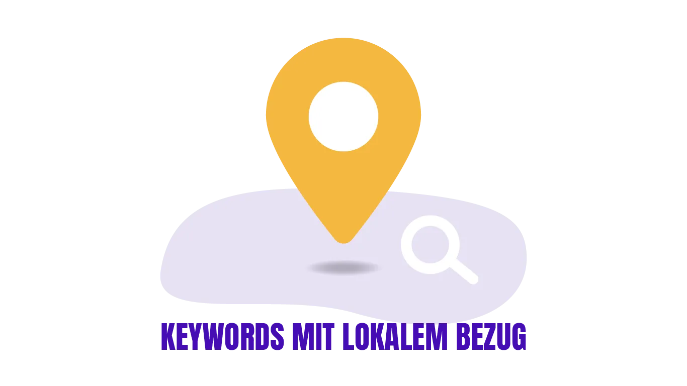 Zu sehen ist eine Sprechblase und rechts eine Lupe. Beides befindet sich über einem Ort. Die Grafik soll als Symbol für Keywords mit lokalem Bezug dienen